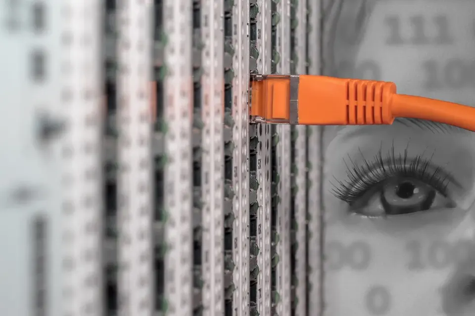 A server cabinet full of network cables, the kind of equipment that must agree on the exact time
