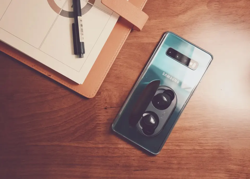 mobile phone, earphone, desktop, notebook